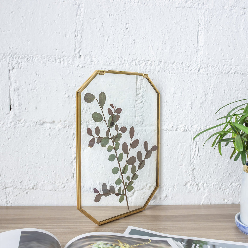 Wall Hanging Long Octagon Herbarium Brass Glass Frame for Pressed Flowers Dried floating Frame - ncypgarden.uk
