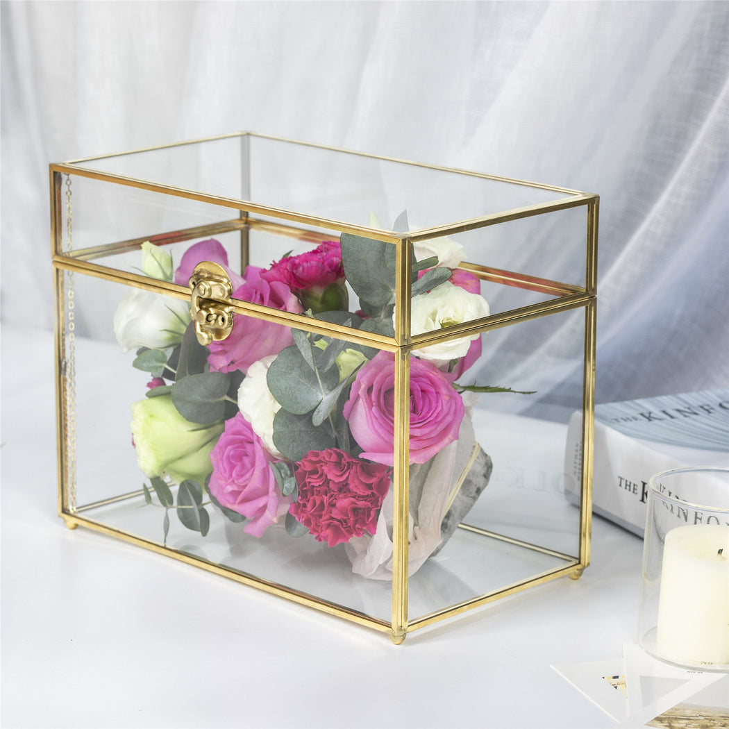 Handmade Vintage Geometric Glass Card Box Organizer Terrarium with Latch for Wedding Reception - ncypgarden.uk