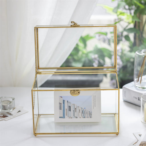 Handmade Vintage Geometric Glass Card Box Organizer Terrarium with Latch for Wedding Reception - ncypgarden.uk