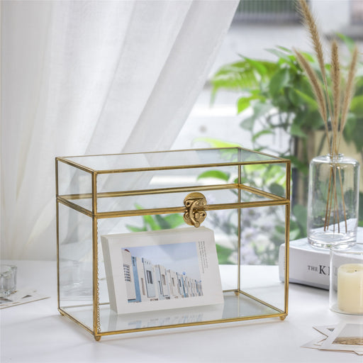 Handmade Vintage Geometric Glass Card Box Organizer Terrarium with Latch for Wedding Reception - ncypgarden.uk