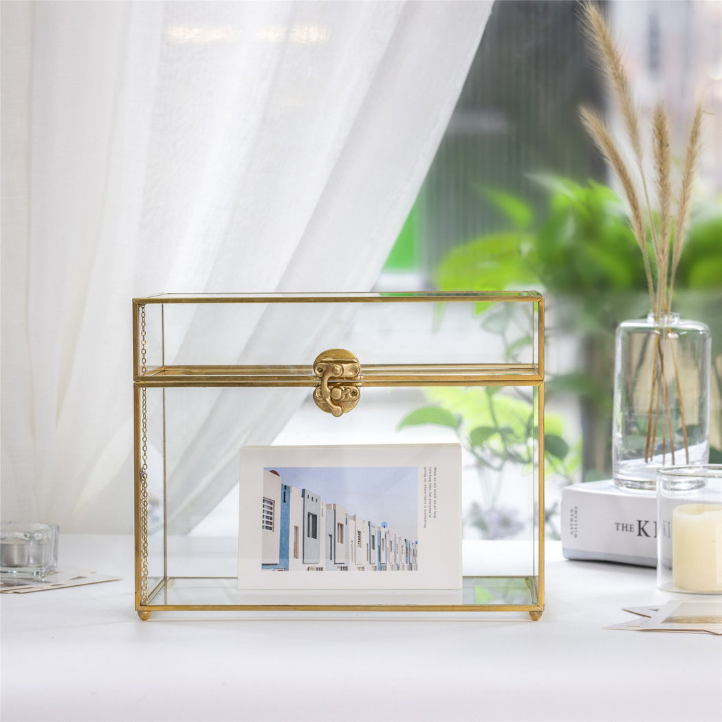 Handmade Vintage Geometric Glass Card Box Organizer Terrarium with Latch for Wedding Reception - ncypgarden.uk
