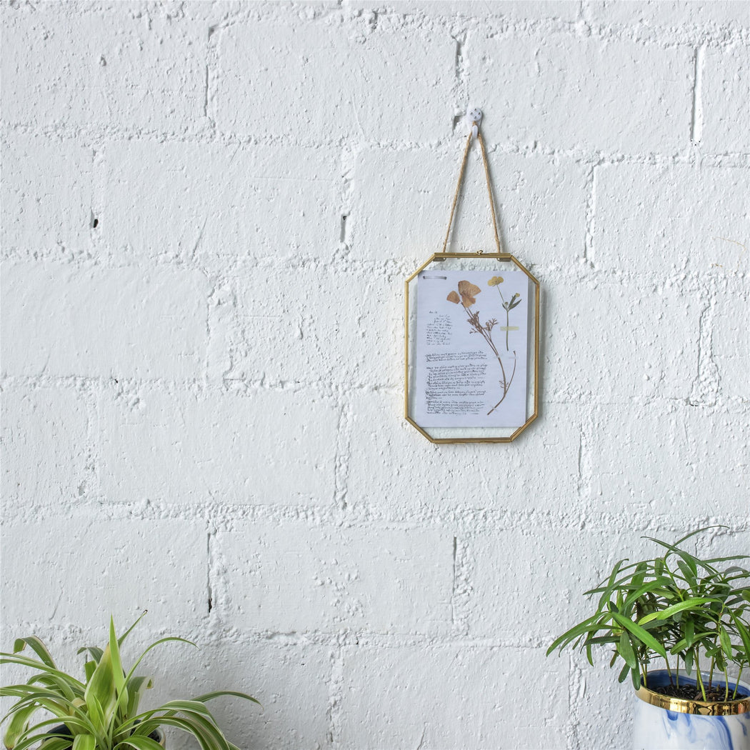 Wall Hanging Long Octagon Herbarium Brass Glass Frame for Pressed Flowers Dried floating Frame - ncypgarden.uk