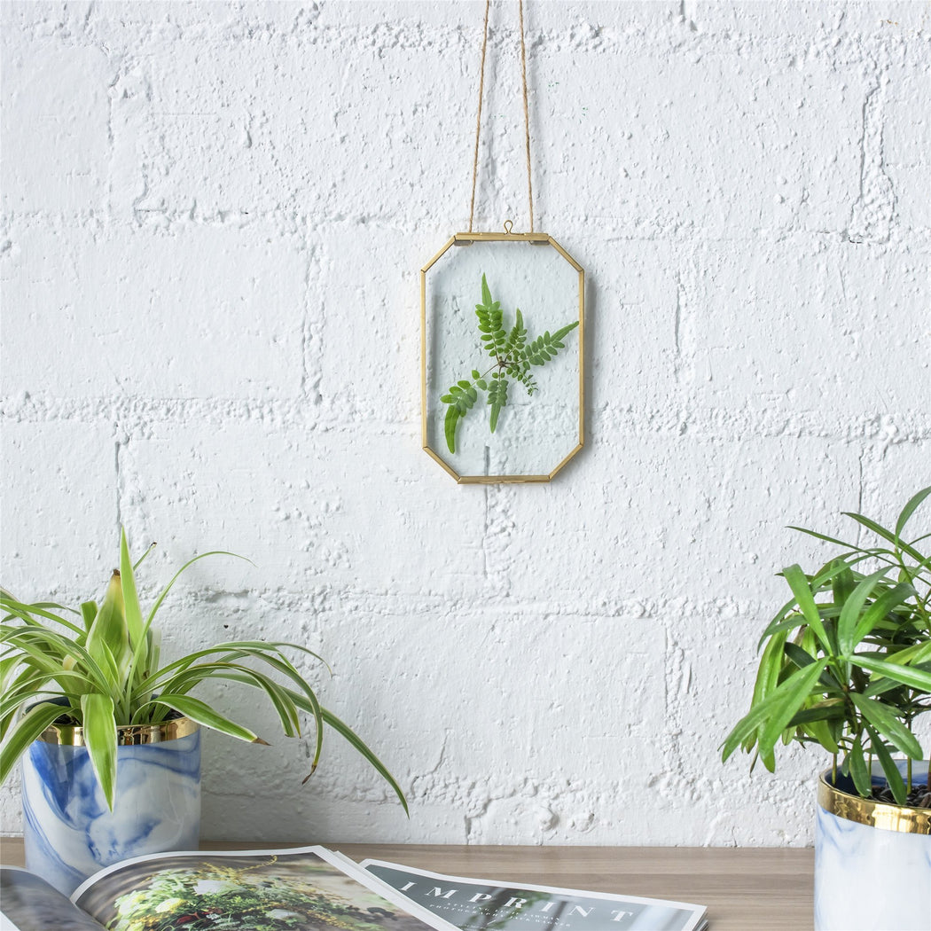 Wall Hanging Long Octagon Herbarium Brass Glass Frame for Pressed Flowers Dried floating Frame - ncypgarden.uk