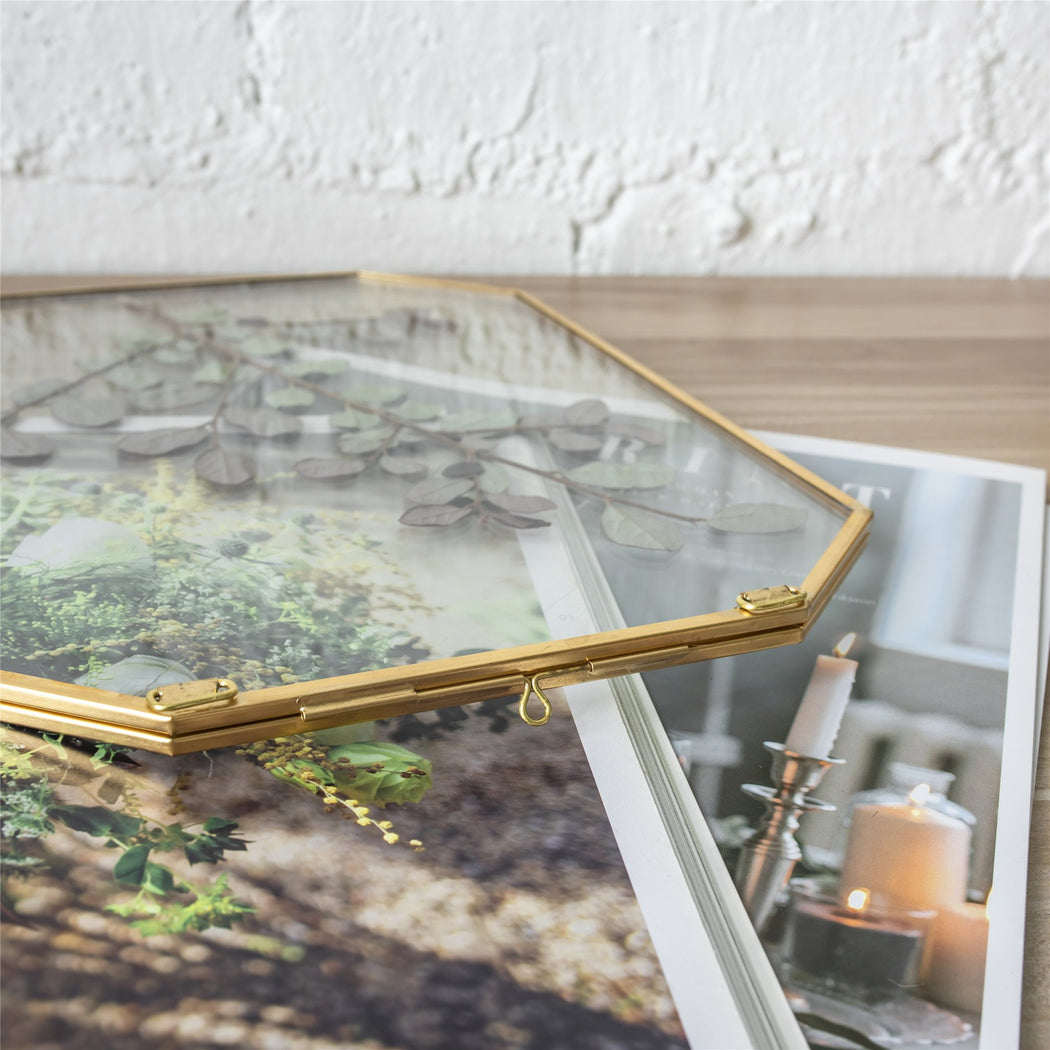 Wall Hanging Long Octagon Herbarium Brass Glass Frame for Pressed Flowers Dried floating Frame - ncypgarden.uk