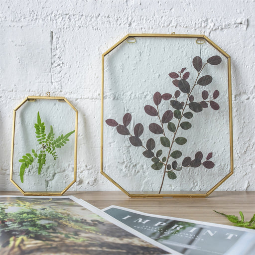 Wall Hanging Long Octagon Herbarium Brass Glass Frame for Pressed Flowers Dried floating Frame - ncypgarden.uk