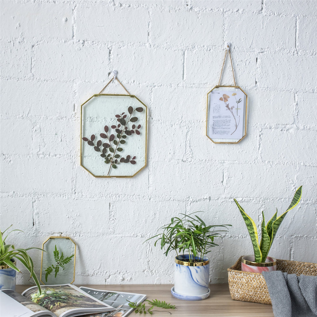 Wall Hanging Long Octagon Herbarium Brass Glass Frame for Pressed Flowers Dried floating Frame - ncypgarden.uk