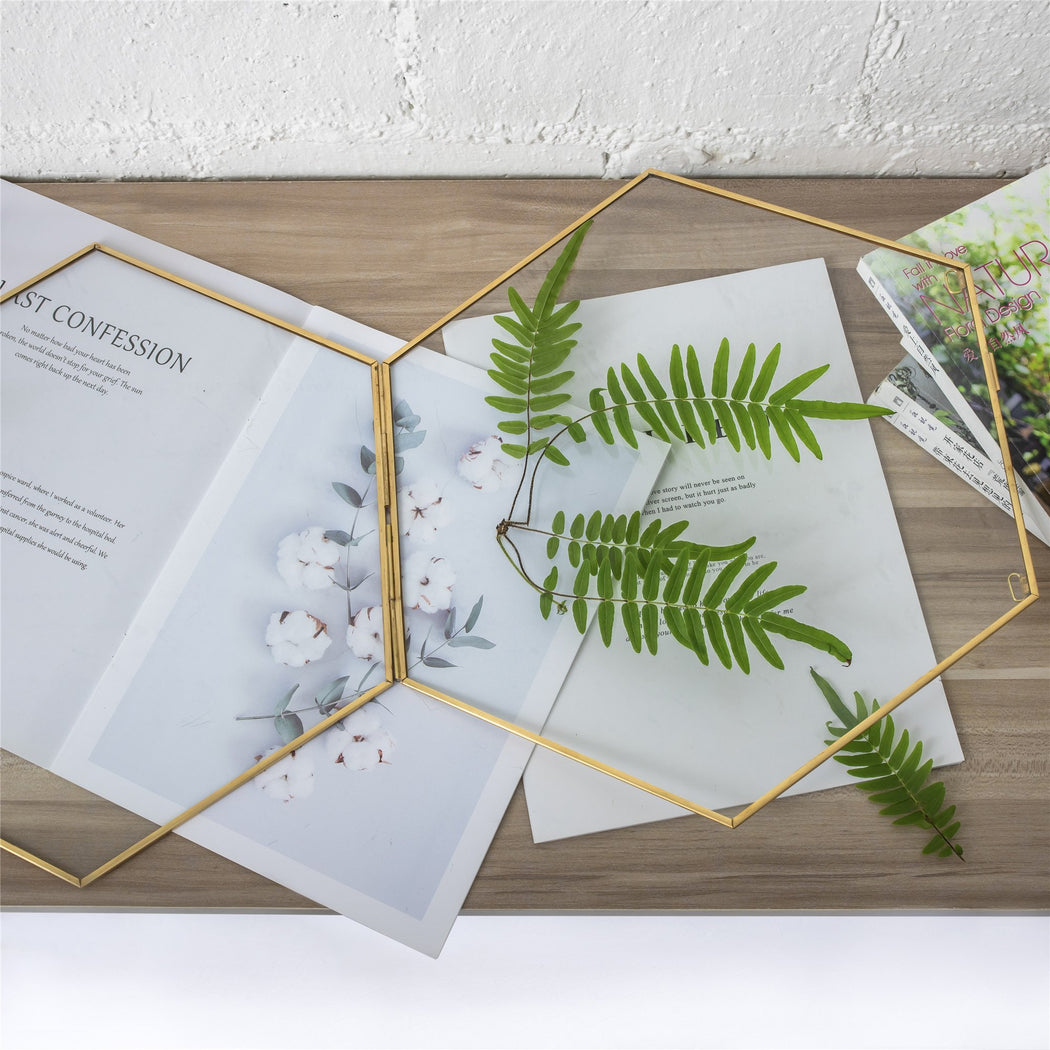 Hanging Hexagon Herbarium Brass Glass Frame for Pressed Flowers Dried Flowers Floating Frame - ncypgarden.uk