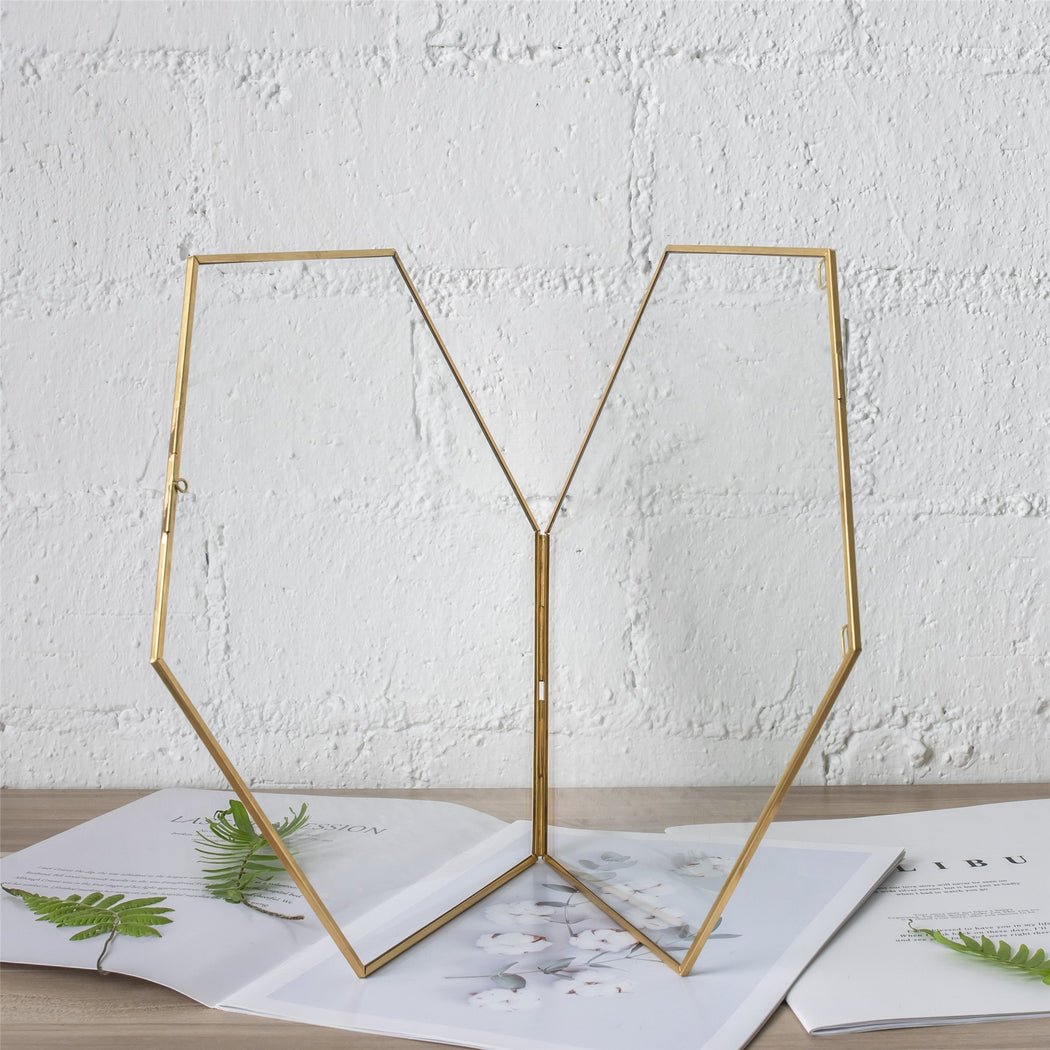 Hanging Hexagon Herbarium Brass Glass Frame for Pressed Flowers Dried Flowers Floating Frame - ncypgarden.uk