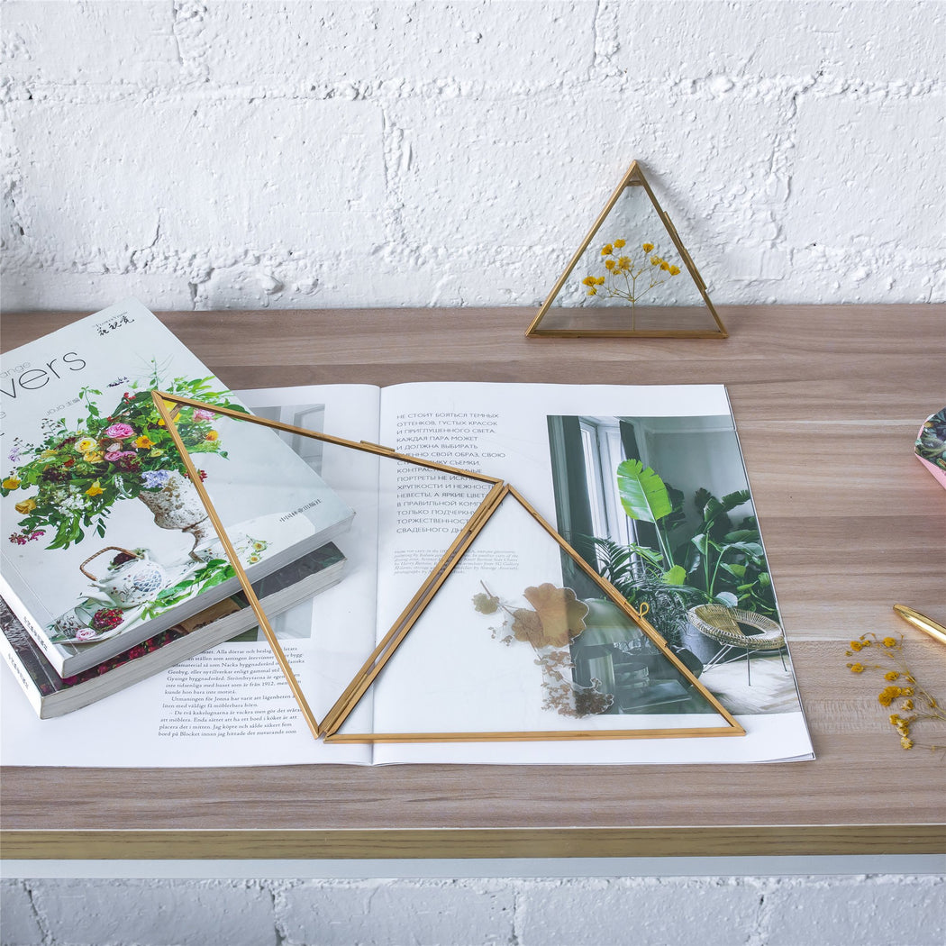 Hanging Triangle Herbarium Brass Glass Frame for Pressed Flowers Dried Flowers Poster - ncypgarden.uk