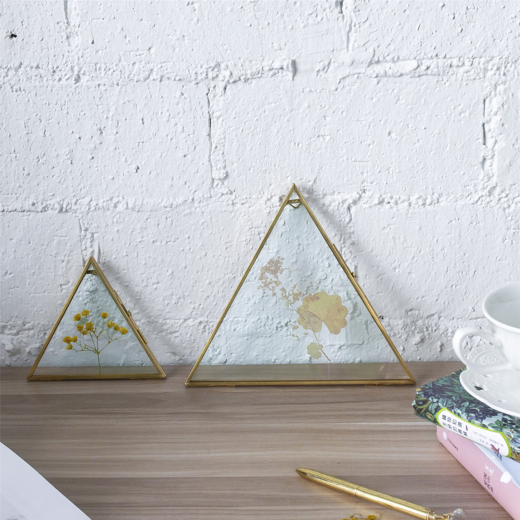 Hanging Triangle Herbarium Brass Glass Frame for Pressed Flowers Dried Flowers Poster - ncypgarden.uk