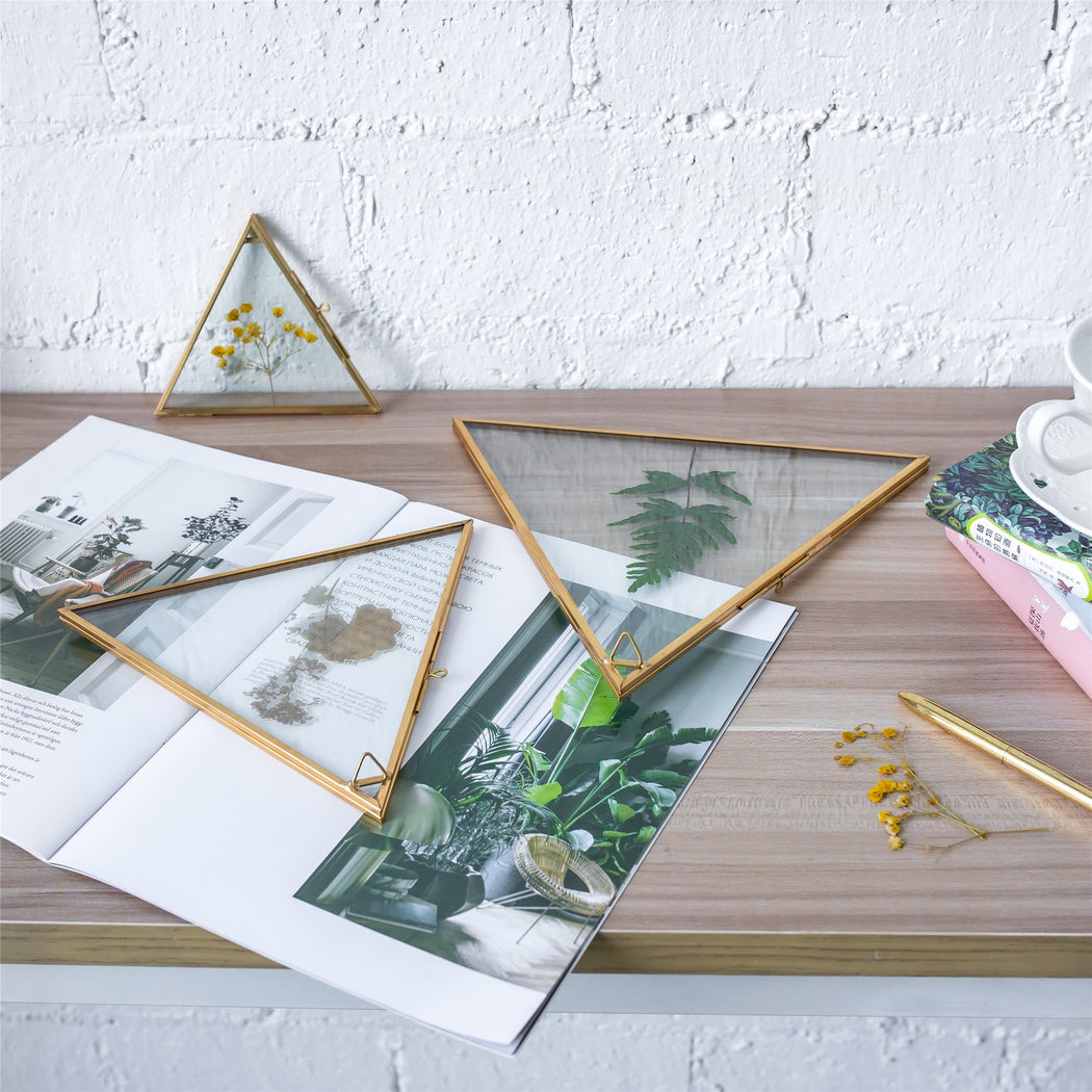 Hanging Triangle Herbarium Brass Glass Frame for Pressed Flowers Dried Flowers Poster - ncypgarden.uk