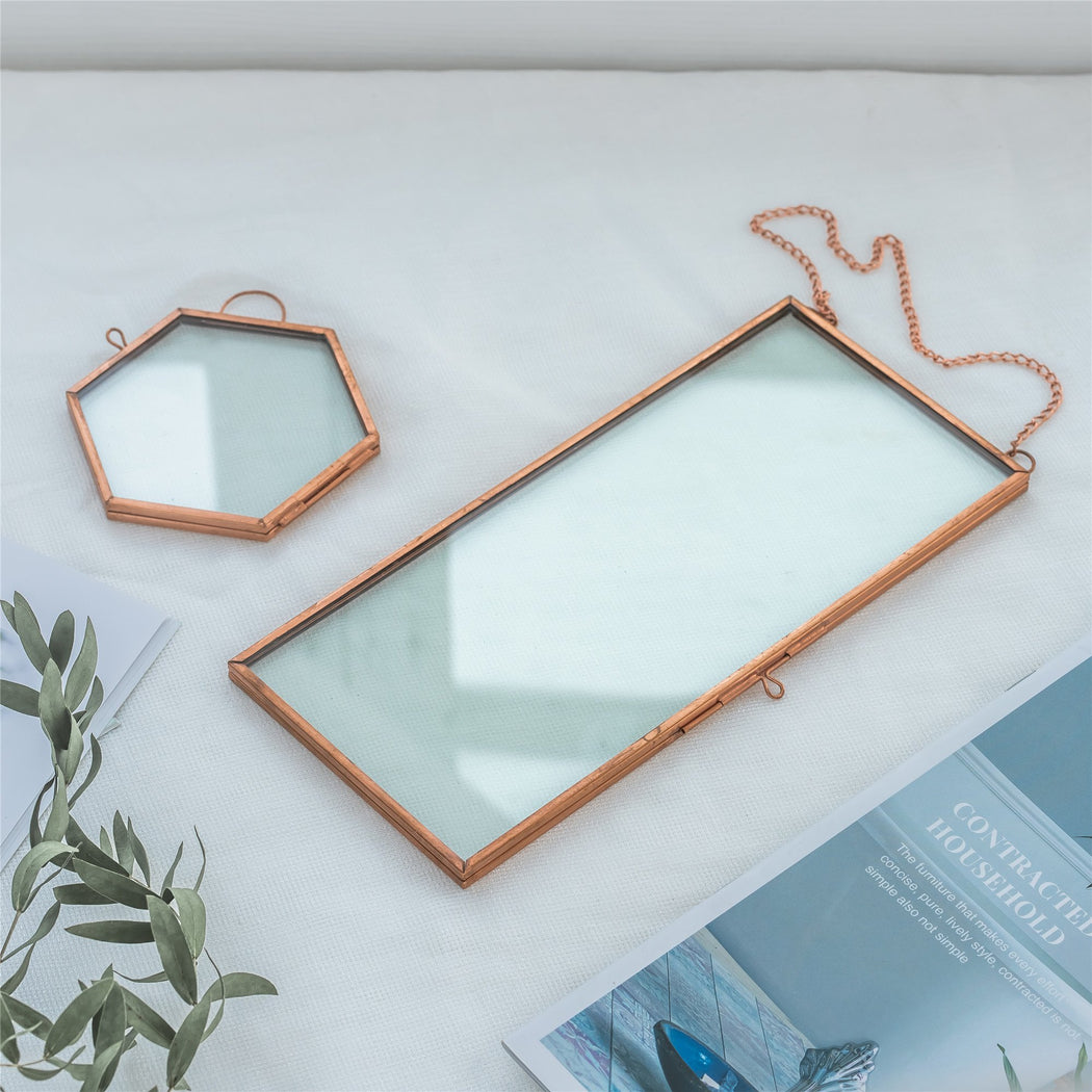 Hanging 4x9 inches Pink Long Herbarium Pure Copper Glass Frame for Pressed Flowers Dried Flowers - ncypgarden.uk