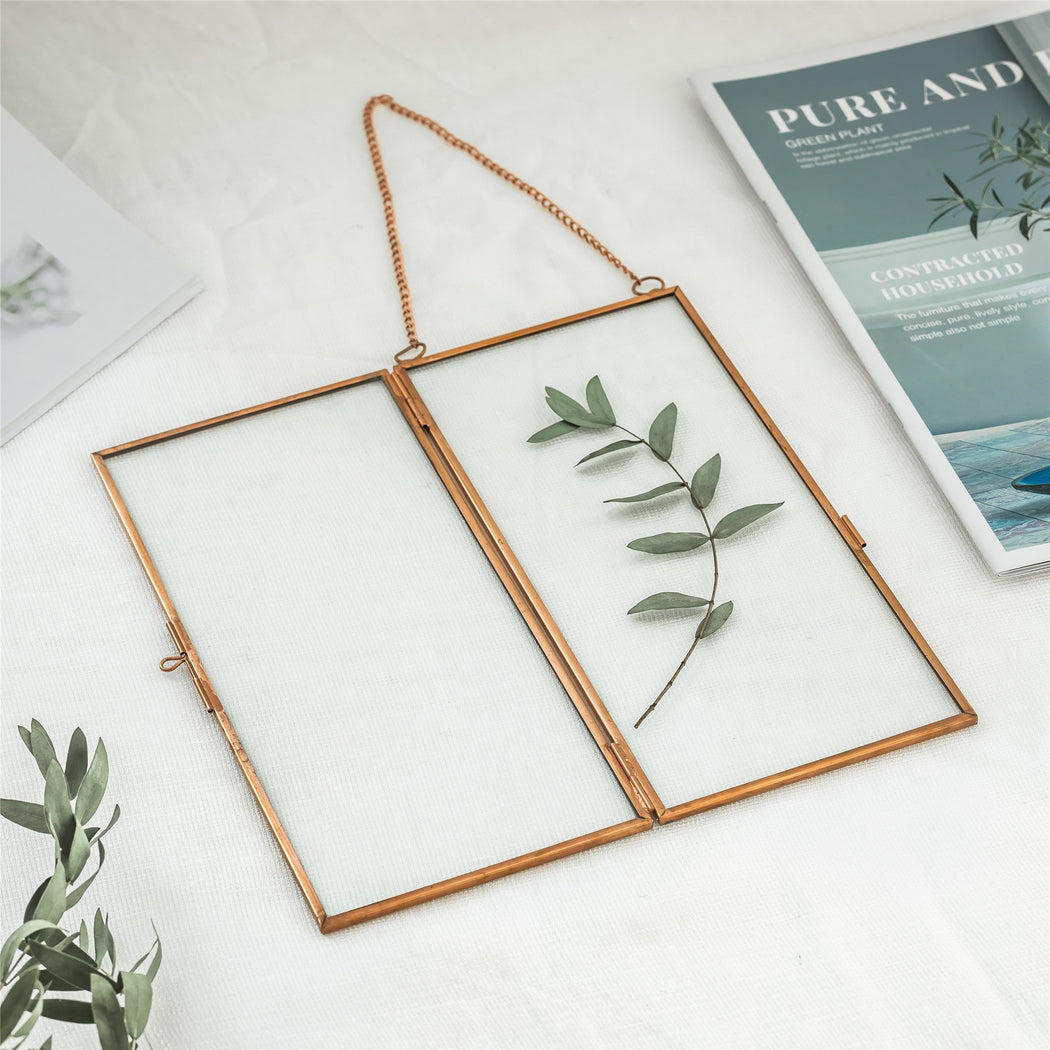 Hanging 4x9 inches Pink Long Herbarium Pure Copper Glass Frame for Pressed Flowers Dried Flowers - ncypgarden.uk