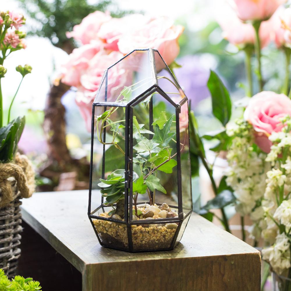 Handmade Black Various Size Irregular Tall Geometric Glass Terrarium Garden Succulents - ncypgarden.uk