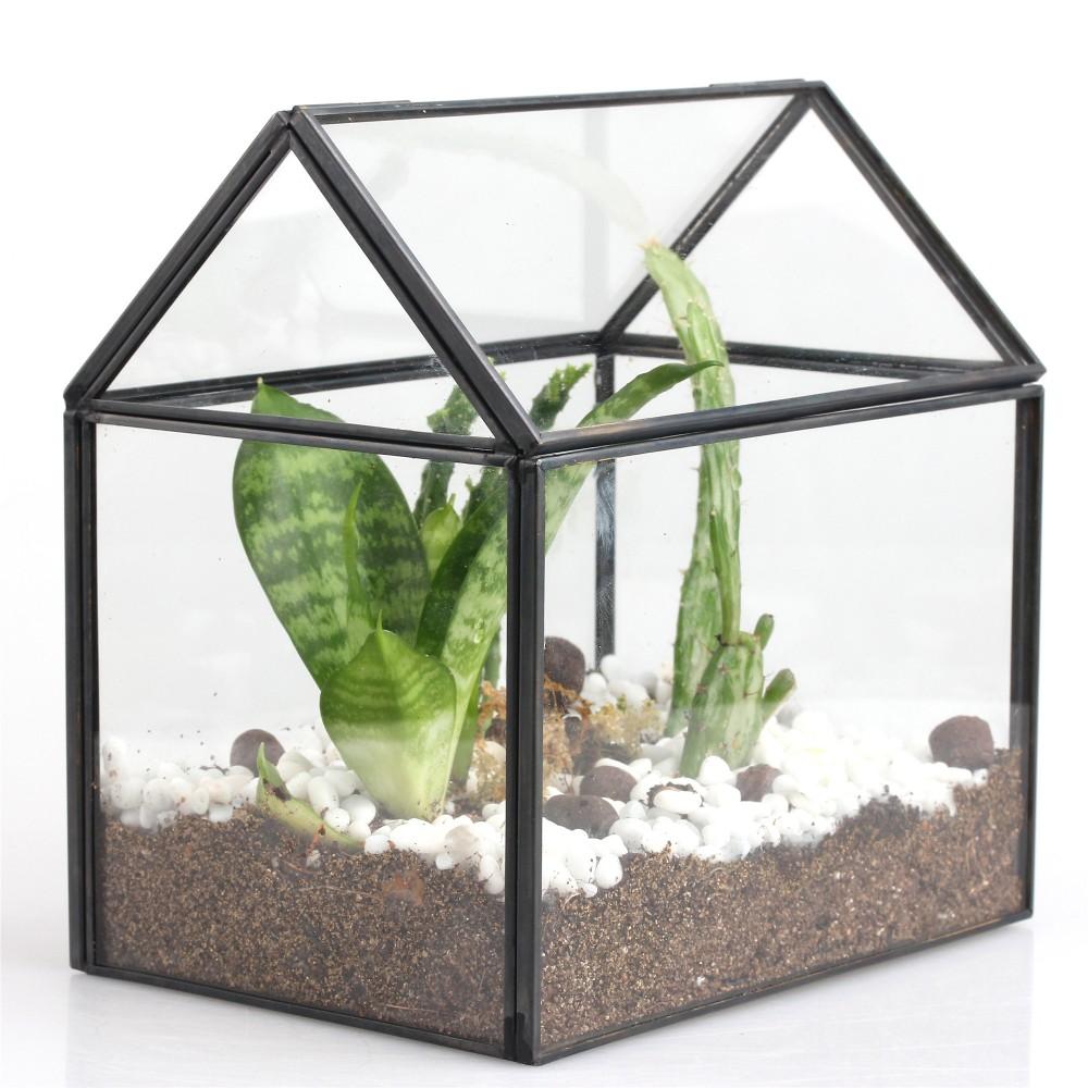 Handmade Black Copper House Shape Glass Geometric Terrarium Planter for Succulent Moss Airplants - ncypgarden.uk