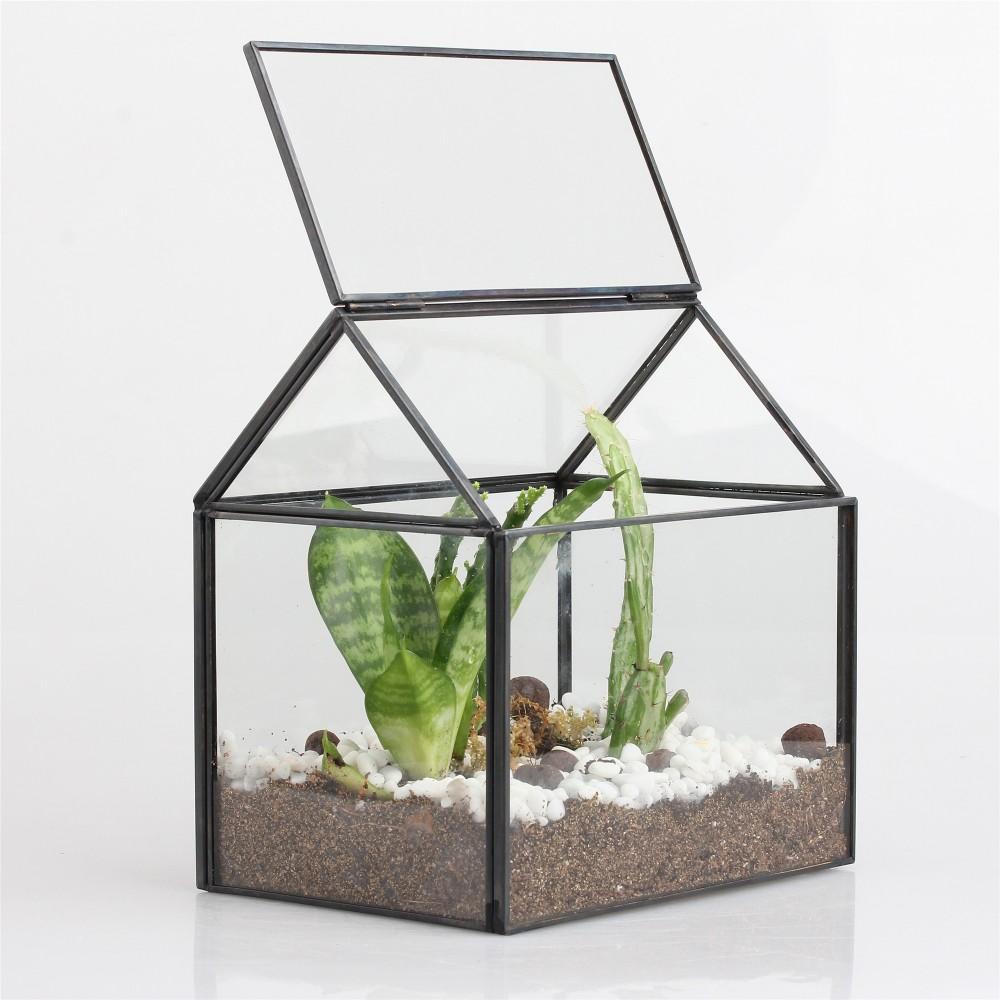 Handmade Black Copper House Shape Glass Geometric Terrarium Planter for Succulent Moss Airplants - ncypgarden.uk