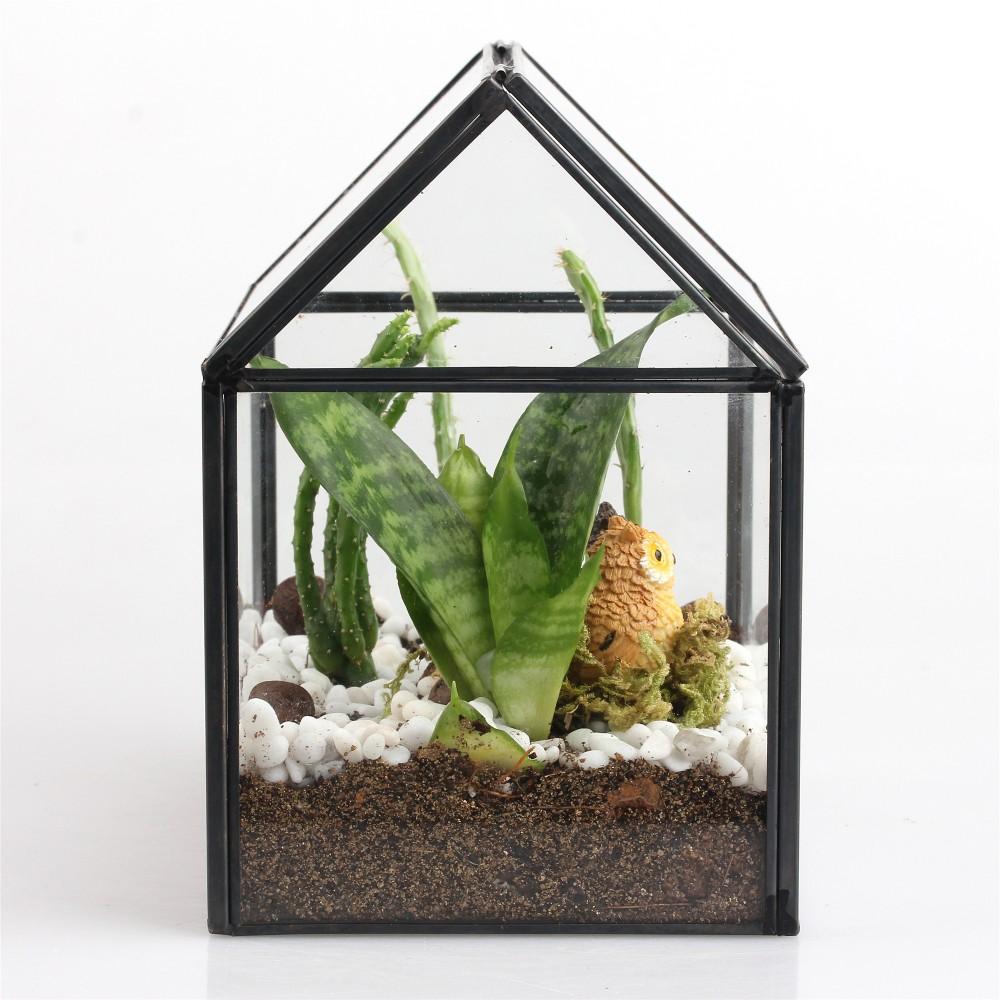 Handmade Black Copper House Shape Glass Geometric Terrarium Planter for Succulent Moss Airplants - ncypgarden.uk