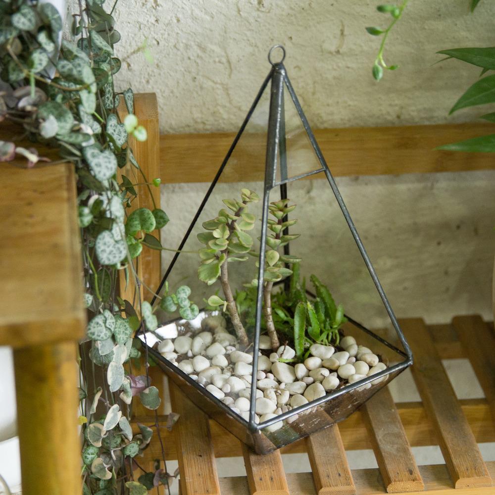 Handmade Glass Geometric Terrarium Indoor Outdoor Planter Landscape Wall Pyramid for Succulents - ncypgarden.uk