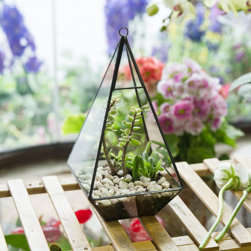 Handmade Glass Geometric Terrarium Indoor Outdoor Planter Landscape Wall Pyramid for Succulents - ncypgarden.uk