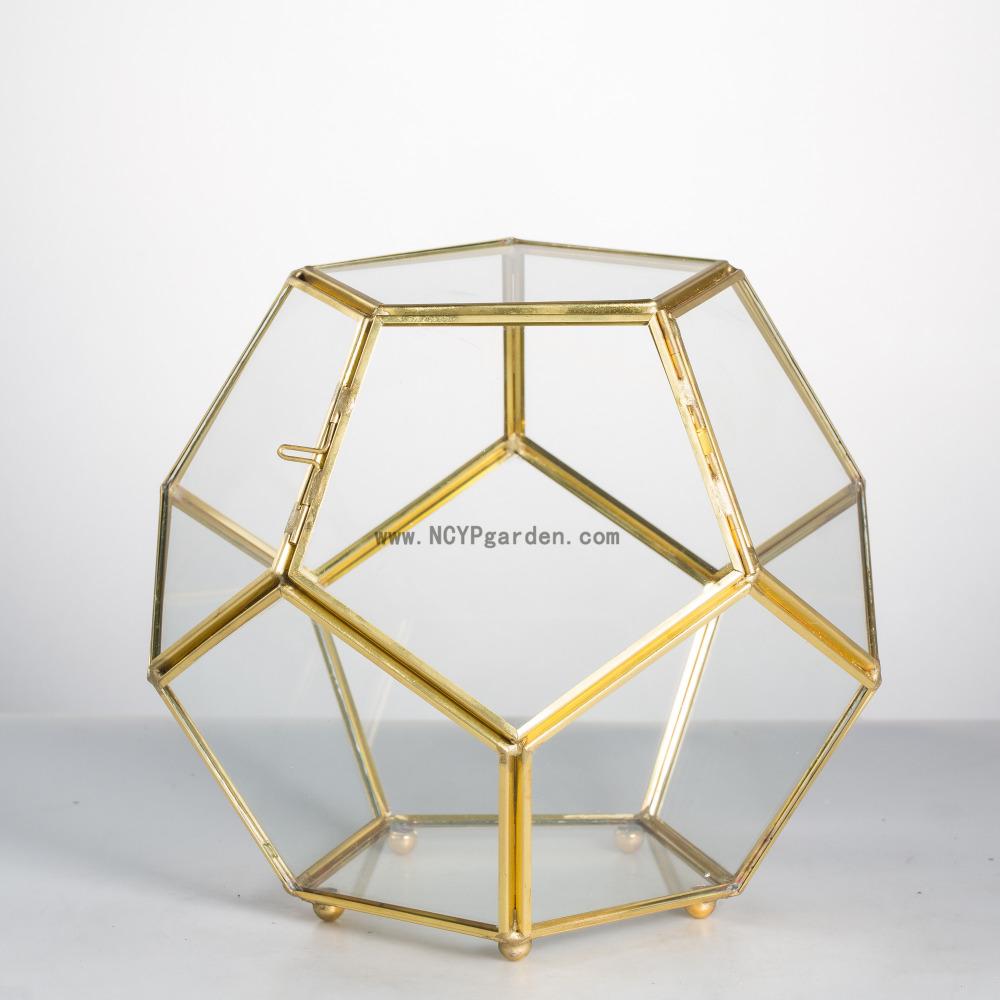 Handmade Copper Pentagon Glass Geometric Terrarium with Feet and Door for Succulent Moss Air Plant - ncypgarden.uk