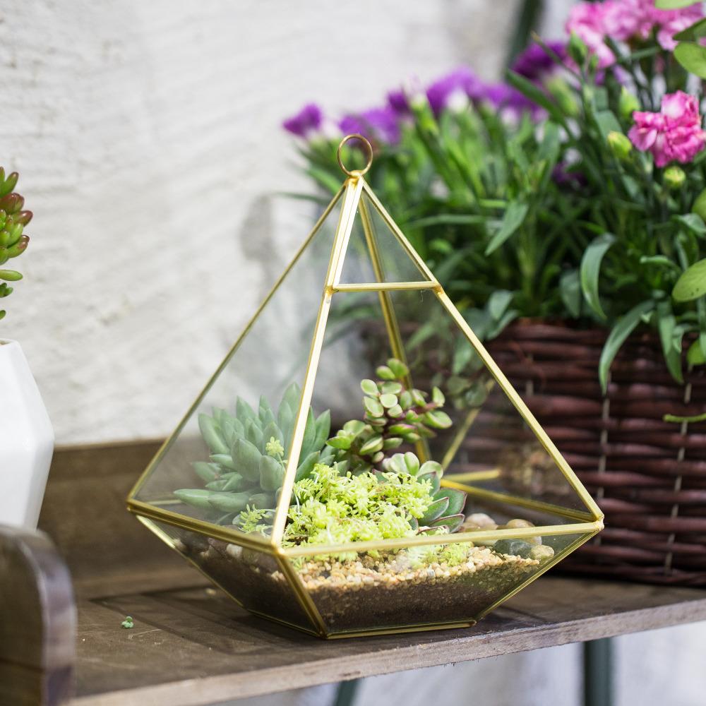 Handmade Gold Hanging Glass Geometric Terrarium Planter for Succulent Wedding Decoration - ncypgarden.uk