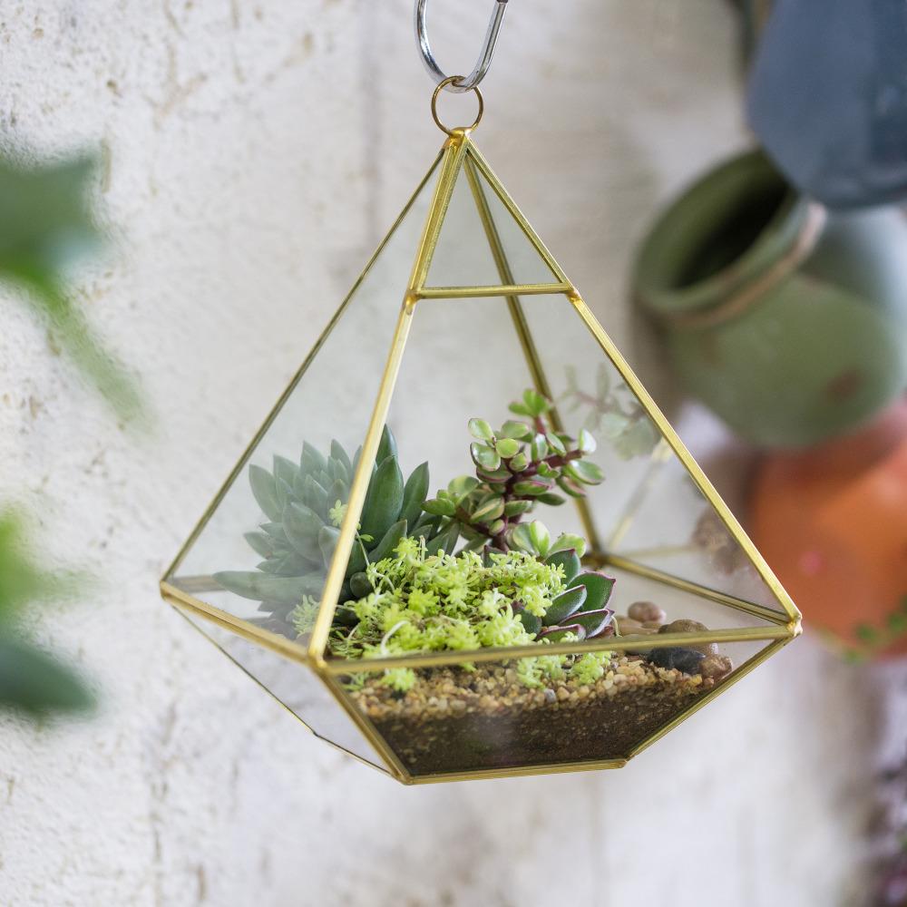 Handmade Gold Hanging Glass Geometric Terrarium Planter for Succulent Wedding Decoration - ncypgarden.uk