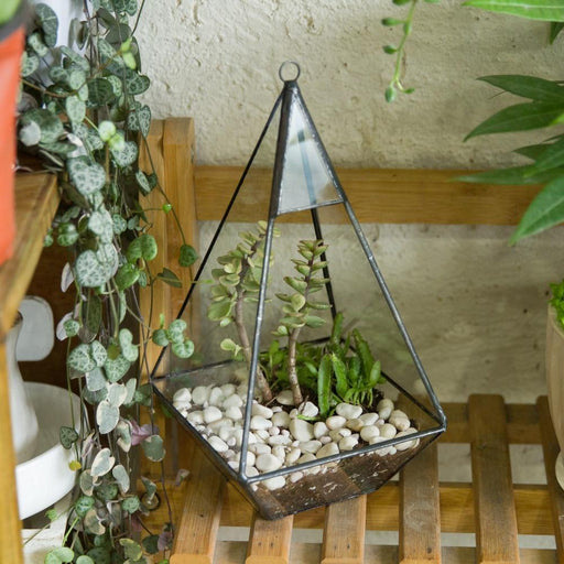 Handmade Glass Geometric Terrarium Indoor Outdoor Planter Landscape Wall Pyramid for Succulents - ncypgarden.uk