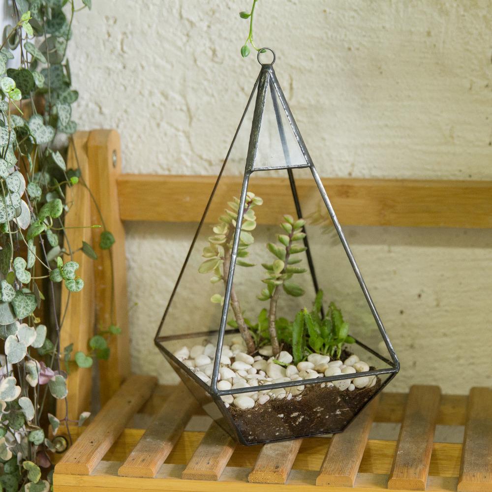 Handmade Glass Geometric Terrarium Indoor Outdoor Planter Landscape Wall Pyramid for Succulents - ncypgarden.uk