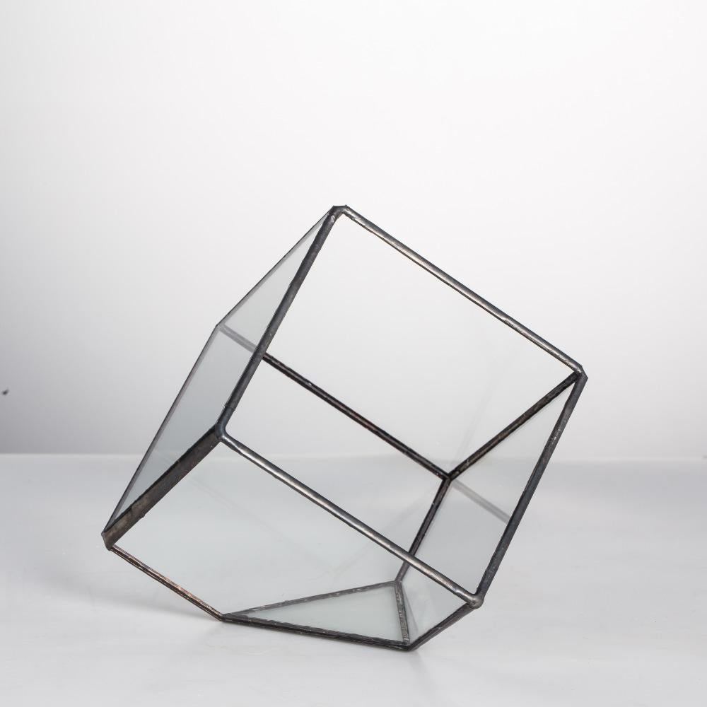 Handmade 10cm Inclined Cube Vase Glass Geometric Terrarium Tabletop Flowerpot for Garden Succulents - ncypgarden.uk