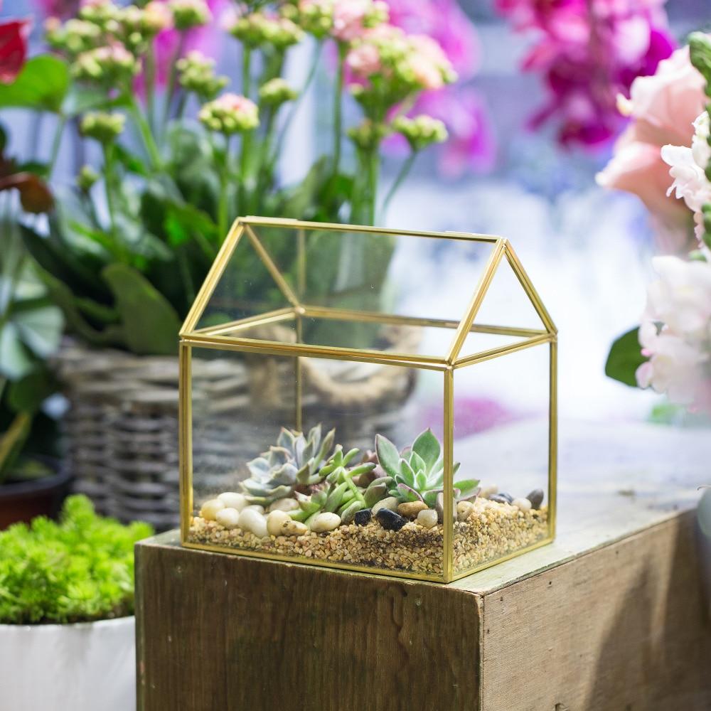 Handmade Black Gold Glass Box Geometric Terrarium with Lid for Planter Container Storage Case Gift - ncypgarden.uk