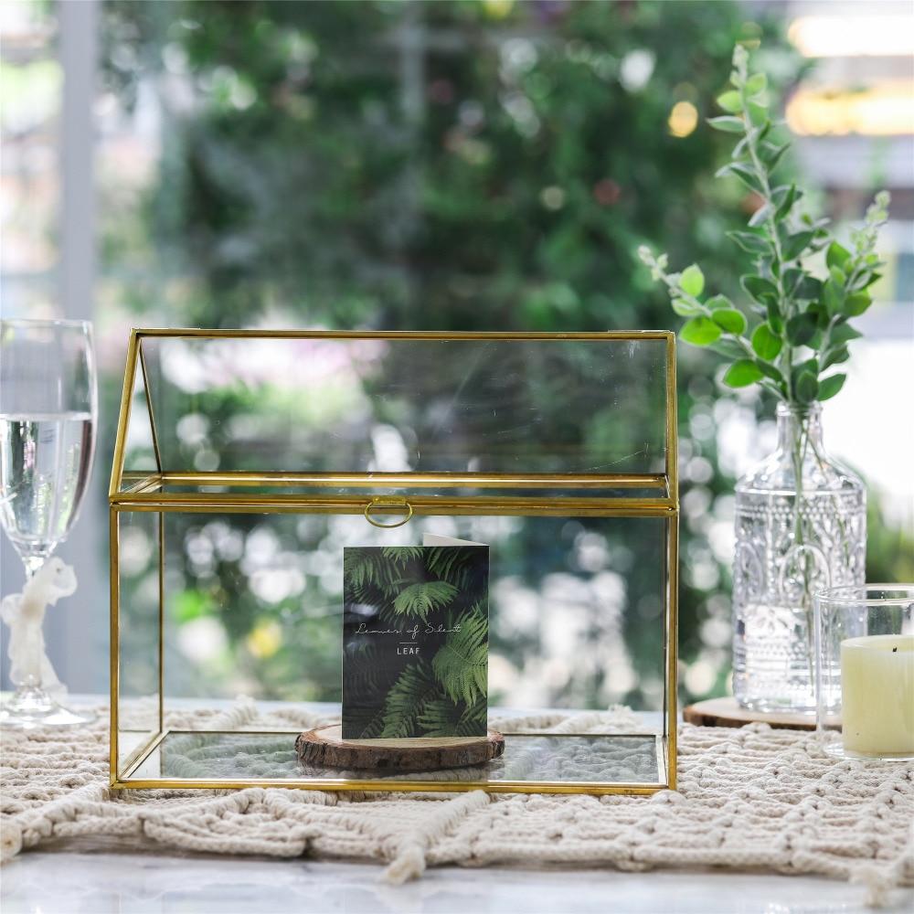 Handmade Gold House Shape Glass Geometric Terrarium  Card Wishwell Reception Box for Wedding Ceromony - ncypgarden.uk